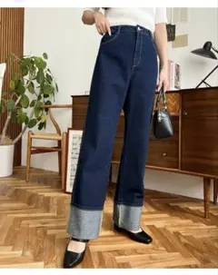 新品　moment+ ロールアップデニム　パンツ　L