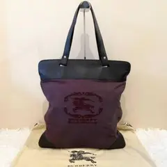 美品⭐️バーバリー ロゴ刺繍 メガチェック トートバッグ ナイロン レザー 玉虫
