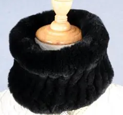 ◆新品◆限定 柔らかな毛皮の レッキス編み込み◆スヌード黒 毛皮ファー