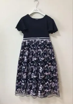 美品♡エニィファムキッズ♡フラワーレースワンピース♡150♡ネイビー