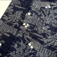 紬 単衣 絣模様 大判居敷当て 正絹 着物 i-2673a