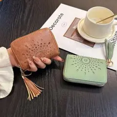 j03ペアセットブラウン&ミント PUレザーラウンド布フリンジ付500