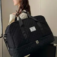 【ブラック】2way ボストンバッグ キルティング 大容量 旅行