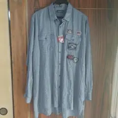 drug store パッチ付きグレー長袖シャツ