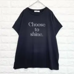 サマンサモスモス ブルー Tシャツ カットソー 半袖 黒 綿混 ロゴ P0436