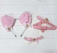 猫耳カチューシャ 猫コスプレ ハロウィン ロリータピンク チョーカー 首輪
