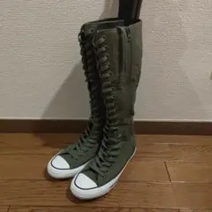 [美品] コンバース カーキ レースアップ ロングブーツ 24cm
