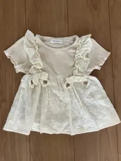 ママラク　ひまわり刺繍レースチュニック 半袖　バースデイ