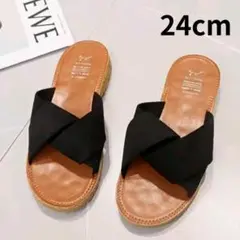 コンフォートサンダル 24cm ブラック ローヒール
