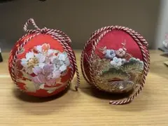 ちりめん細工　手毬　赤　刺繍　2個セット