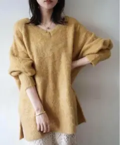 オーバーモヘアニットプルオーバー　イエロー