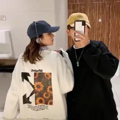 残り1点♡ スウェット　トップス　花柄　バッグプリント　オーバーサイズ　XL