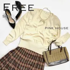 PINKHOUSEピンクハウス ウール製パワーショルダーリボンニットセーター