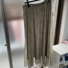 花柄リブ編みロングスカート ベージュ