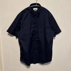 【美品】ZARA 半袖ドレスシャツ M （光沢/濃紺）