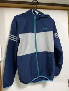 adidas フード付きジャケット ネイビー/グレー