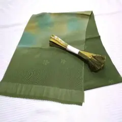【美品】帯揚げ&帯締めセット 緑と青のグラデーション 平紐　高麗組　和装小物