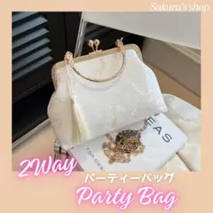 パーティーバッグ　2way ハンドバッグ　ショルダー　和装　花柄　白　結婚式
