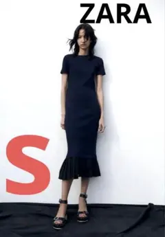 ZARA プリーツヘムワンピース ネイビー×ブラックマーメイド Sサイズ
