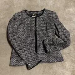 ノーカラーツイードジャケット ブラック・ホワイト