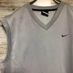 NIKE スウェットベスト 90s 刺繍ロゴ Vネック グレー L