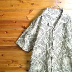 柄シャツ　半袖シャツ　L　ペイズリー柄　オープンカラー　ベージュ　茶色　タグ付