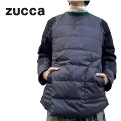 ZUCCA 異素材ドッキング ノーカラー ライトダウンブルゾン