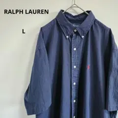 【ラルフローレン】 半袖シャツ ネイビー ボタンダウン BLAKE Lサイズ