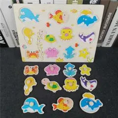 海の生き物☆木製 知育 子供 型はめ パズル プレゼント モンテッソーリ