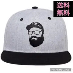 キャップ 帽子 ストリート ひげおじさん ビッグロゴ グレー 未使用品