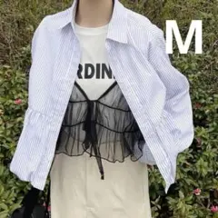 しまむら　ストライプ　バルーンシャツ　m