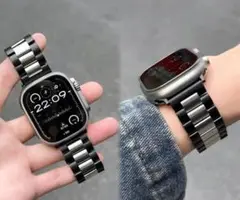 ブラック×ステンレス AppleWatchバンド49/46/45/44/42mm