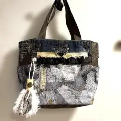 ベージュトートバッグワイルドリメイク❤︎No.73