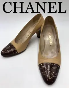 CHANEL ブランド ブラウン パンプス ハイヒール パンチング レディース