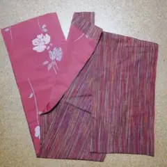 レトロな色合い リバーシブルの帯 ハンドメイド