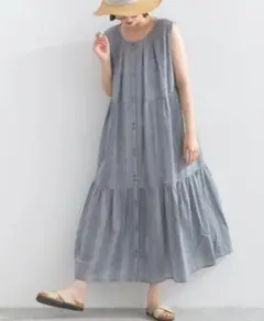 新品✨ルピリアン インド綿 ティアードワンピース ストライプ ノースリーブ