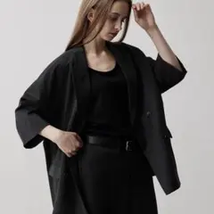 【CLEL】バックブラッシュドTR ダブルブレスト半袖テーラードジャケット【M】