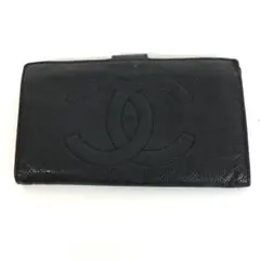 CHANEL シャネル ココマーク キャビアスキン がま口 長財布 ブラック