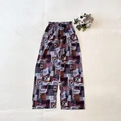 カジュアルパンツ（L)ゴムウエスト 総柄 ワイド ズボン ボトムス