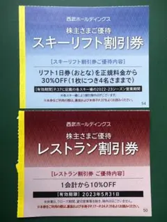 西武スキー場 30%割引券 5日ネコポス発送