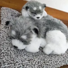 美品親子犬2匹♥クッション付き置物 ふわふわ素材送料込み