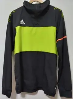 adidas サッカー用 長袖ピステ 黒/蛍光グリーン