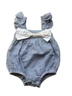 【美品✨】ストライプ フリル リボン付きロンパース