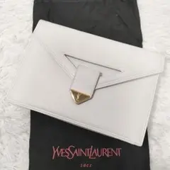 美品✨イヴサンローラン クラッチバッグ YSLロゴ レザー ホワイト