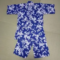 青色花柄コットン甚平 Mサイズ