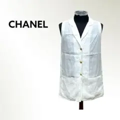 高級 CHANEL シャネル COCO ゴールド ココボタン ノースリーブシャツ