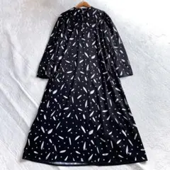 美品 SOLOV ロングワンピース 長袖 マキシ 総柄 薄手 洗える M-L