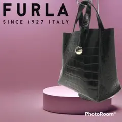 FURLA フルラ トートバッグ ハンドバッグ チャームロゴ クロコ型押し
