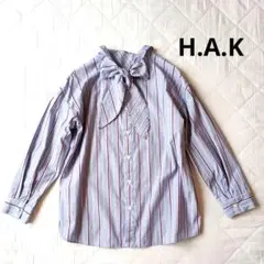 極美品　H.A.K　ハク　ボウタイブラウス　ストライプ　リボンタイ　日本製