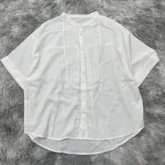 【美品✨】ホワイト 半袖シャツ ピンタック ブラウス (M) キレイめ